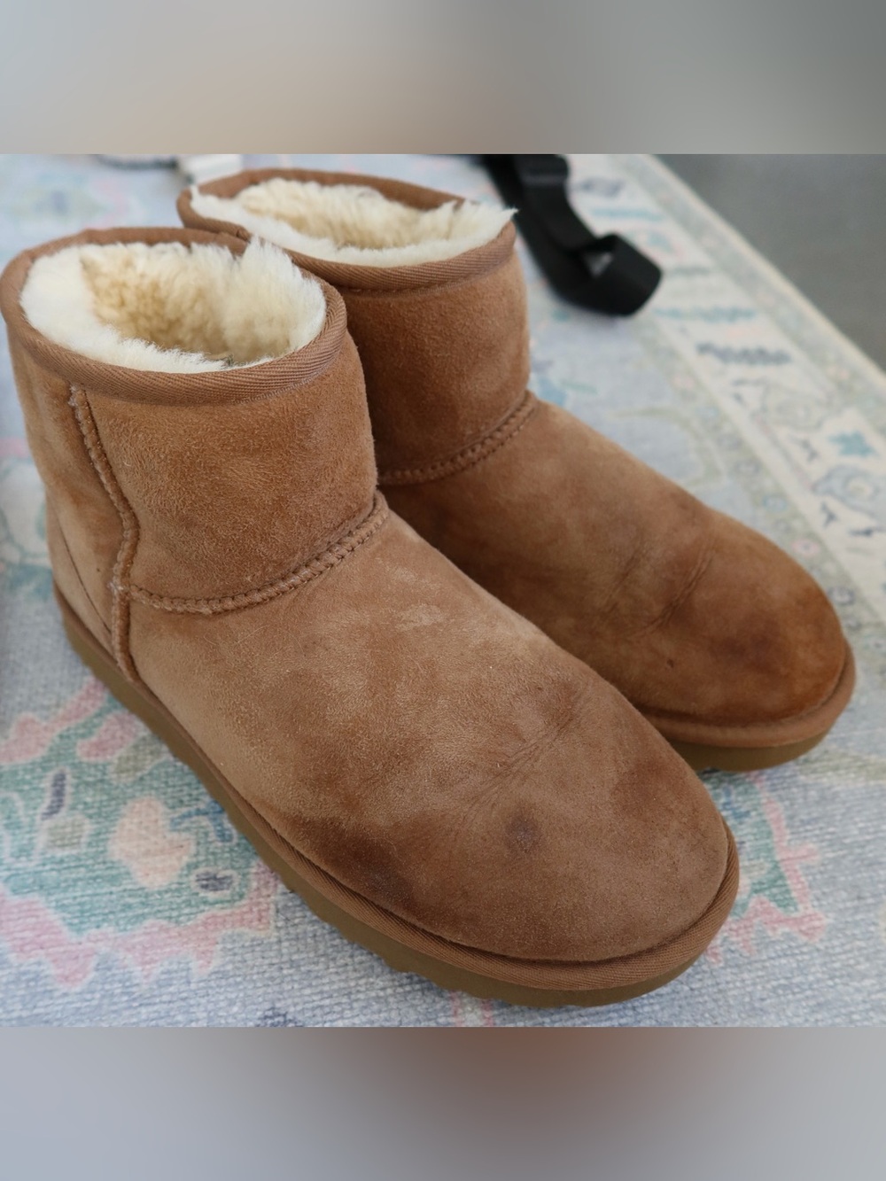 UGG Chestnut Suede Mini Shearling Lined Ankle Boots